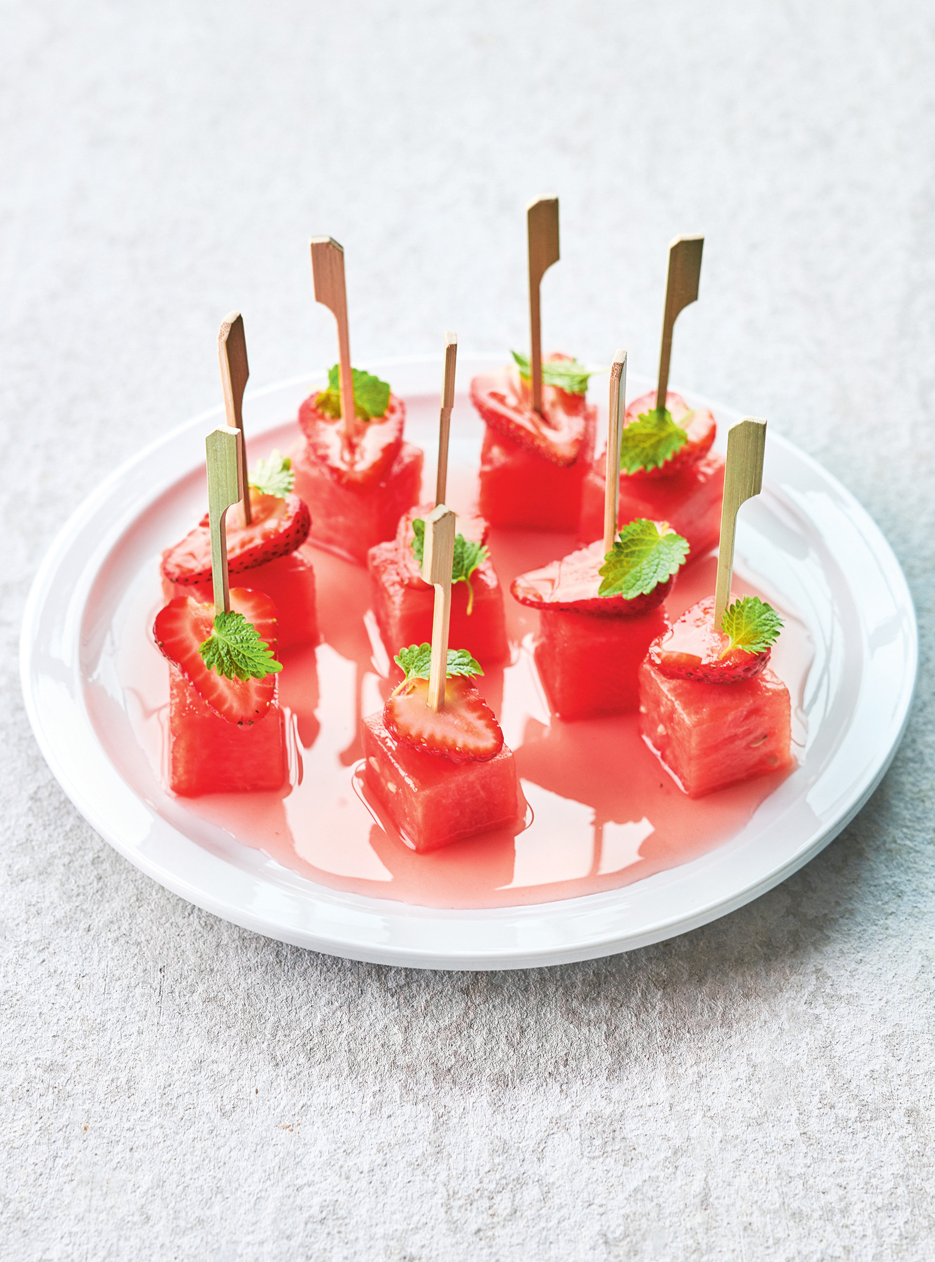 Bouchées de melon d’eau mariné à la fraise