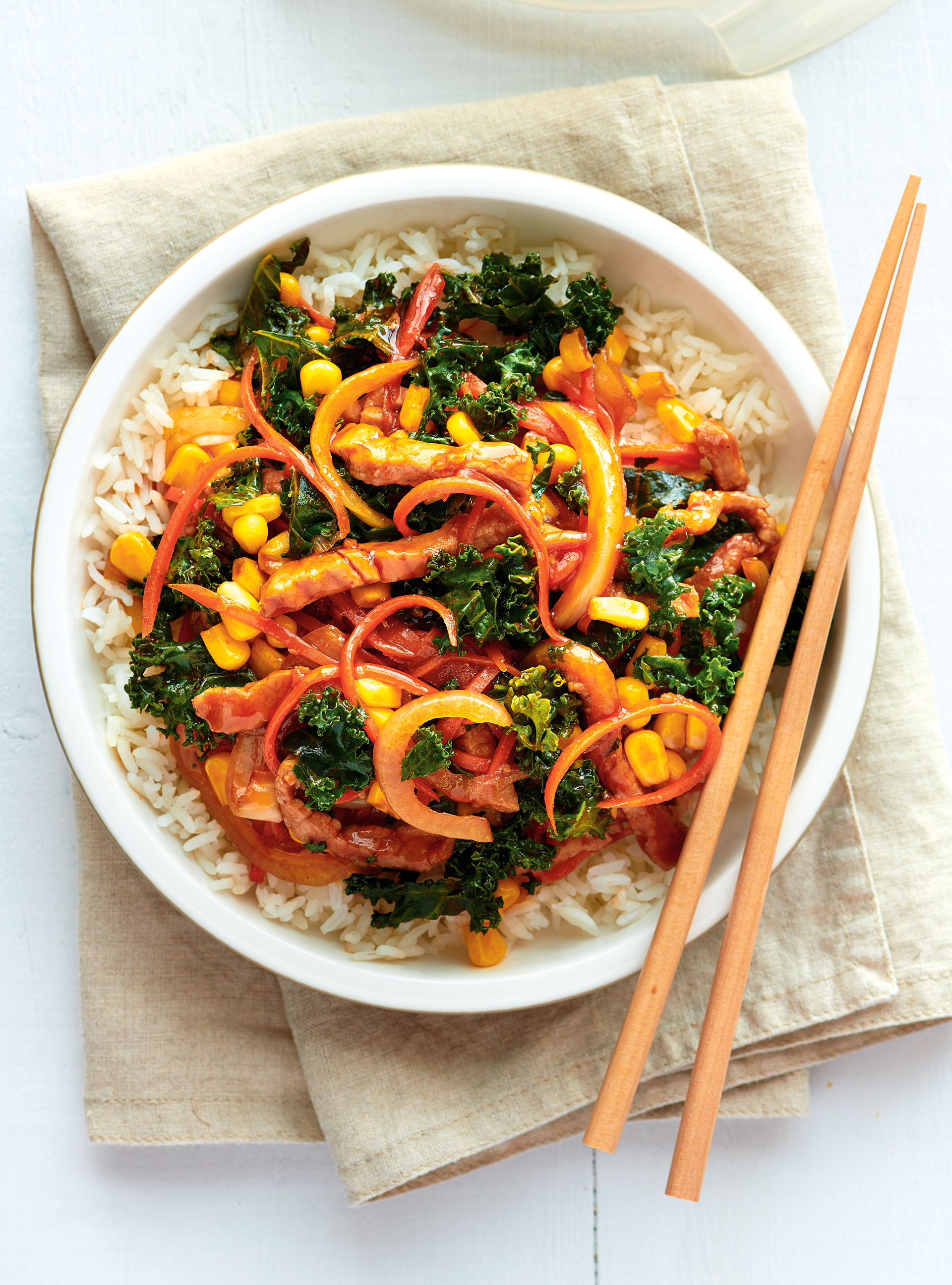 Sauté de porc au kale et au maïs